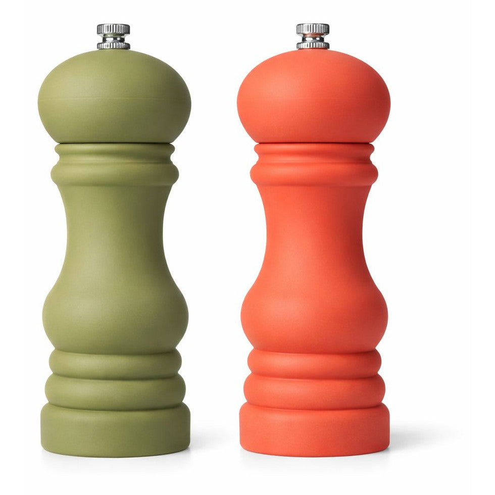 Set 2 Rasnite Sare si Piper Manuale, Reglabile, Design Modern, Plastic + Mecanism Metalic, Verde & Portocaliu